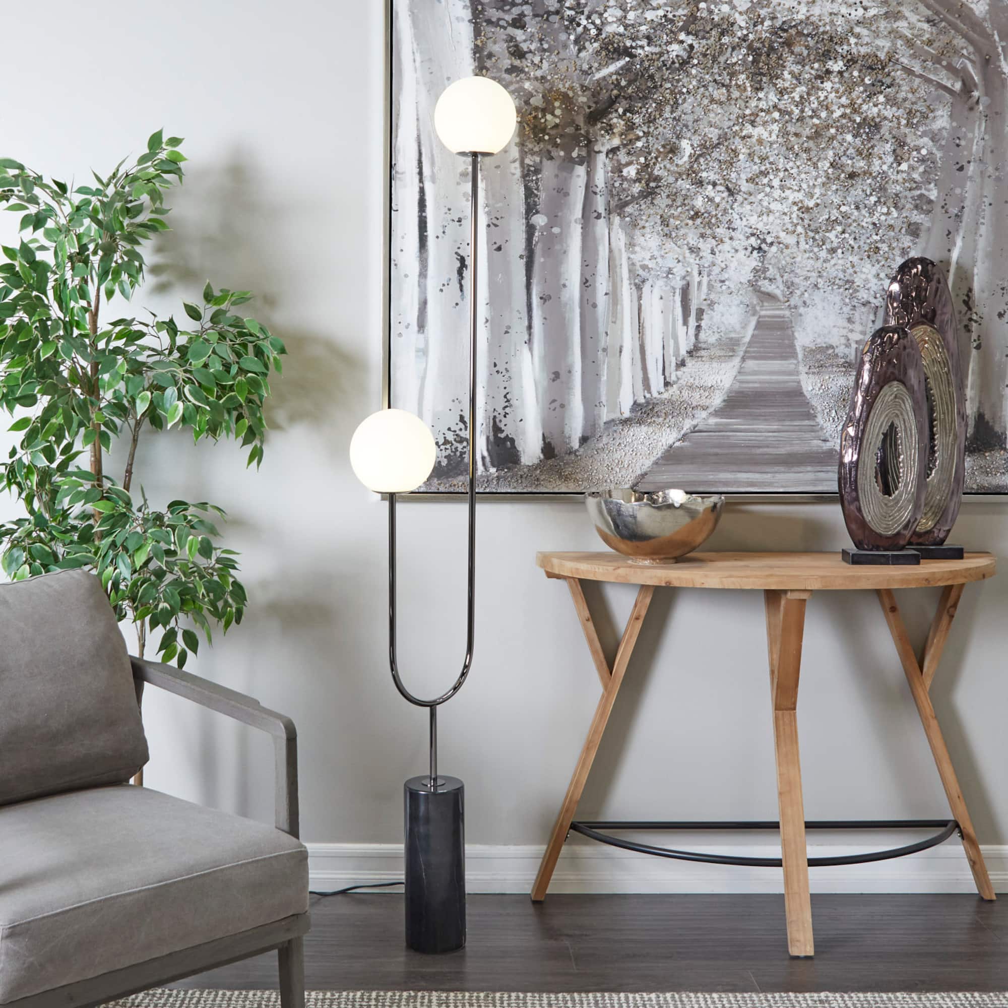 73" 2 Orb Light Floor Lamp with Marble Base